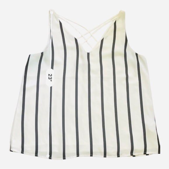 Express preppy boxy flowy lining sleeveless top blouse M white black striped - Picture 9 of 10